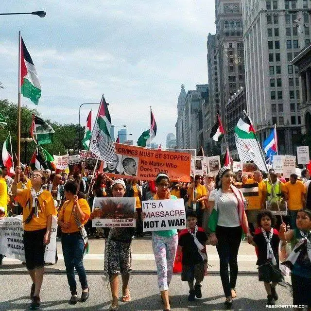 مئات الآلاف في شوارع المدن الأمريكية نصرة لغزة  والشرطة تعتقل صهيونية حاولت دهس متضامنين